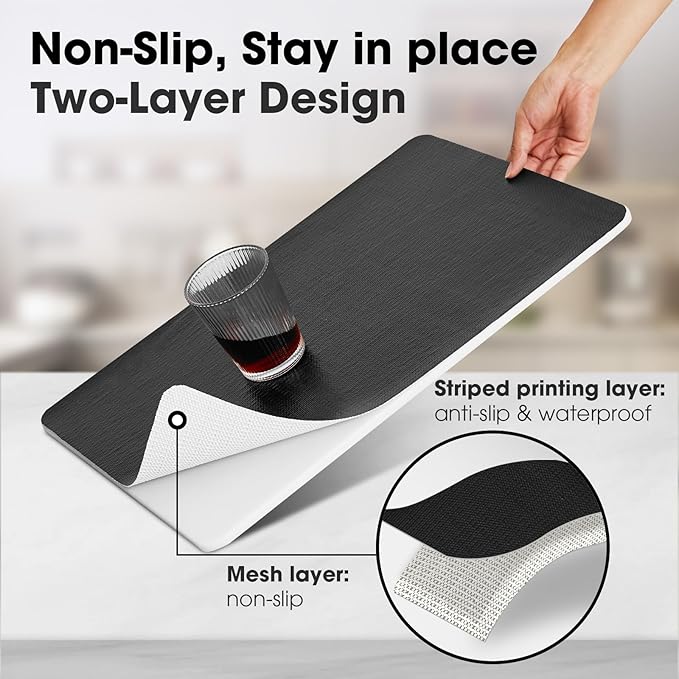 Drawer and Shelf Liner, Non-Slip Kitchen Cabinet Liners Non-Adhesive Thick Strong Grip Waterproof Washable Mats Protect Dresser Shelves Cupboard Bathroom Cabinets, Black, 18 in X 20 FT