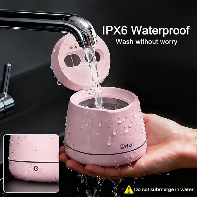 Drixo Ultrasonic Retainer Cleaner Machine, IPX6 Waterproof Dental Cleaning Pod, 3 Modes Denture Cleaner for Night Guard Mouth Guard Braces, 45kHz Denture Dome with UV Light, 200ML Tank, Pink