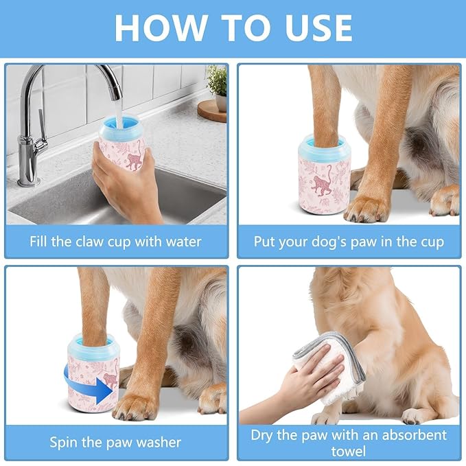 Dog Paw Cleaner Cups for Dogs Pet Foot Washer Paw Scrubber for Medium Small Large Dogs Cats Cleaning Cup Pink Monkeys Plant Leaves