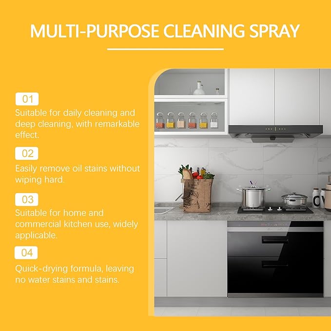Heavy Oil Stain Cleaner, Multi-Purpose Power Clean Spray, Suitable for kitchen stoves, walls, electric appliances, kitchen utensils, coffee machines and other items (6.76fl oz)