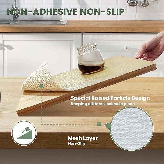 Drawer Liner and Shelf Liner for Kitchen Cabinet Liner Non-Adhesive Non-Slip Shelf Paper, Thick Strong Grip Waterproof Easy to Clean for Shelves, Cupboard, Desks, Khaki, 17.5 in x 20 FT