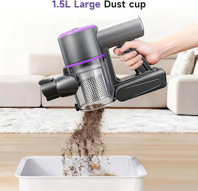 Cordless Vacuum Cleaner, Hardwood Floor Vacuum Cleaners for Home, Stick Wireless Vacuum with LED Light, 50 Min Runtime and Self-Standing, Lightweight Vacuum for Pet Hair, Carpets & Hard Floors
