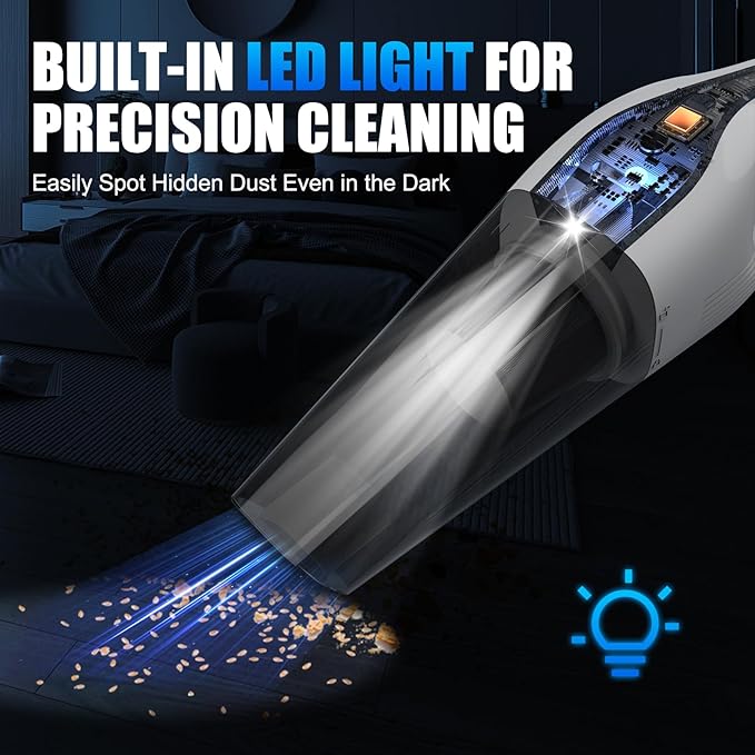 Car Vacuum Handheld Cordless Car Vacuum Cleaner for Drivers, Office, Home & Pet Hair, with True Brushless Motor, Ultra-Strong Suction, Rechargeable Battery&Big Dust Cup, Type-C Fast Charging