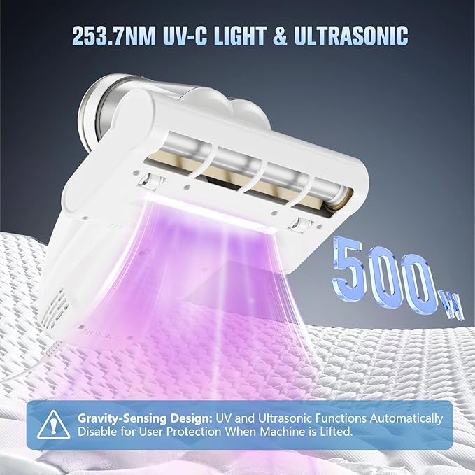Mattress Vacuum Cleaner,Bed Vacuum Cleaner with UV-C Light,16Kpa,140°F Heat,Ultrasonic,Anion,Handheld Vacuums for Bed,Sofa,Couch,Crib(Corded, Snow White)
