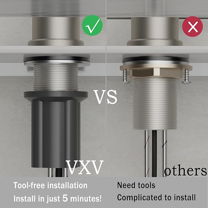 VXV Kitchen Faucets, Brushed Nickel Kitchen Faucet with Pull-Down Sprayer, Stainless Steel Sink Faucet for Farmhouse, RV, and Bar, Pull Out Kitchen Faucet with Deck Plate and 1/2'' Adapters
