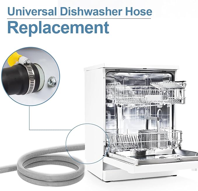 MyLifeUNIT Universal Dishwasher Drain Hose, 10 Ft Dishwasher Discharge Hose Extension, Corrugated and Flexible Dishwasher Hose Drain Replacement with 2 Clamps, Fits 11/16",1" and 1-1/8"