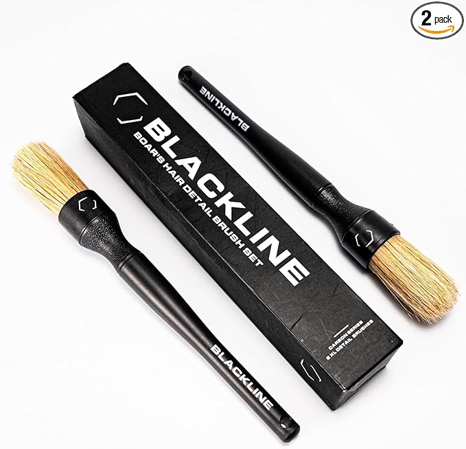 Blackline Car Care Boar Hair Detailing Brushes - Luxury Car Detailing Brush Set for Interior and Exterior - Best Auto Detailing Brushes - Premium Hair Car Detailer Brushes (Boars Hair Bristles)