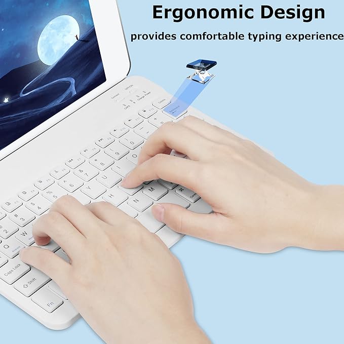 Bluetooth Wireless Keyboard and Mouse Combo,Ultra-Slim Ergonomic Small Rechargeable Bluetooth Keyboard Mouse Set for Apple iPad iPhone Samsung Tablet Phone Android PC Computer Mac Smartphone(White)