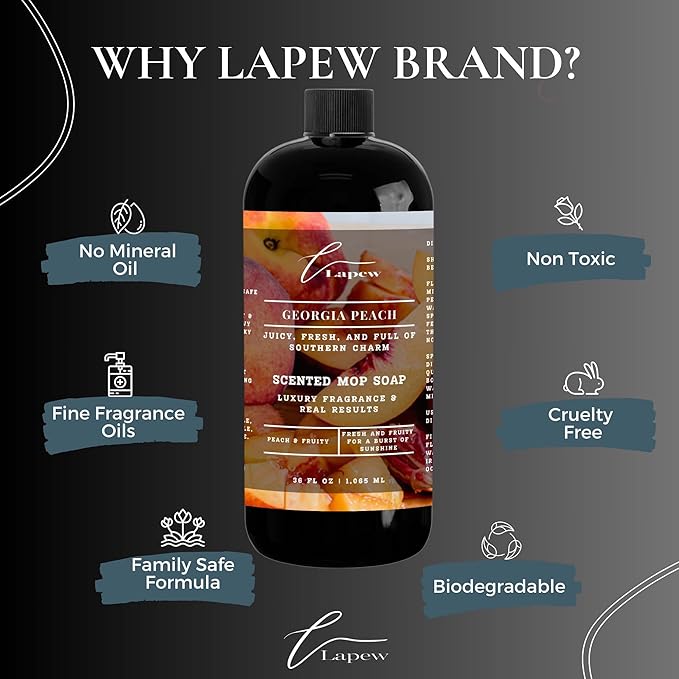 Luxury Floor Cleaner, Scented Mop Soap Concentrate | Hard Floor Cleaner for Tile, Vinyl, Laminate, LVP & Sealed Hardwood | Low-Foam, Streak-Free | 36 oz | Georgia Peach