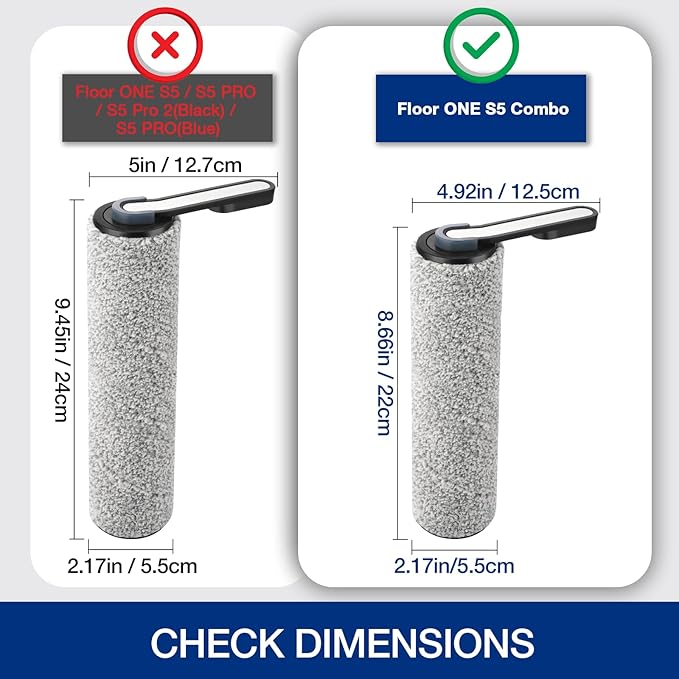 S5 Combo Only, Replacement Brush Roller for Tineco Floor ONE S5 Combo Cordless Wet Dry Vacuum Cleaner Accessories, 2 Brush Roller, 2 HEPA Filters