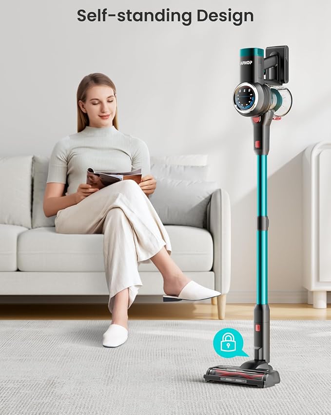 Cordless Vacuum Cleaner, 580W/50KPa Cordless Vacuum, 65 Mins Run Time, Self-Supporting Design,Stick Vacuum with OLED Display and Anti-Tangle Brush for Home, Carpets, Hard Floors and Pet Hair