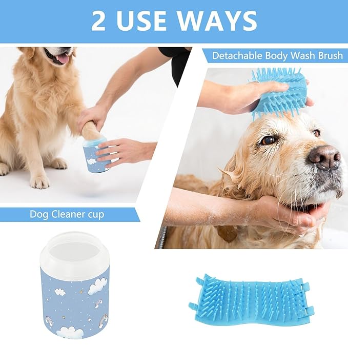 Dog Paw Cleaner Cups for Dogs Pet Foot Washer Paw Scrubber for Small Medium Large Dogs Cats Cleaning Cup Blue Clouds Tiny Stars