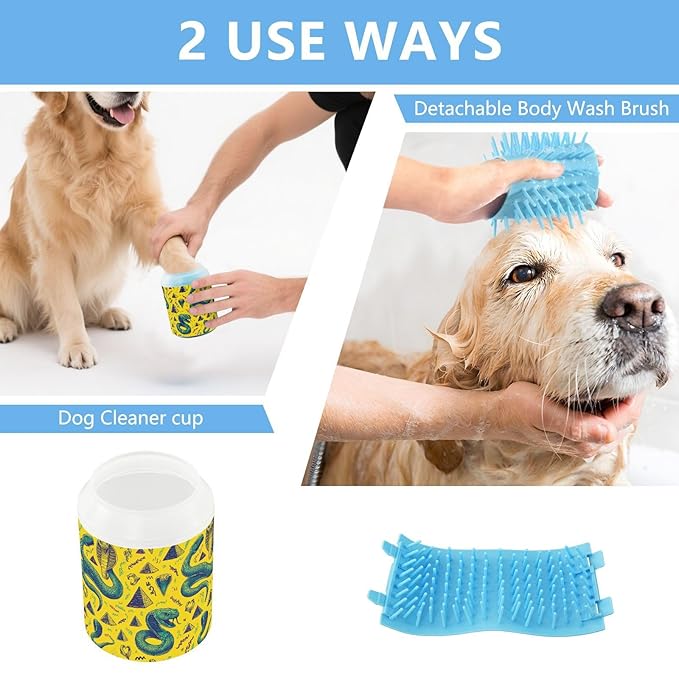Dog Paw Cleaner Cups for Dogs Pet Foot Washer Paw Scrubber for Medium Small Large Dogs Cats Cleaning Cup Yellow Snakes Pyramids Egyptian