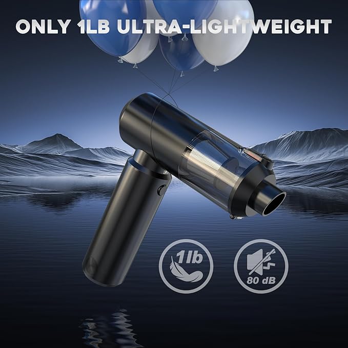 Cordless Handheld Vacuum with 6000mAh Power Bank & LED Light – 3-in-1 Car Vacuum, Air Blower & Phone Charger, 20,000Pa Strong Suction, 1lb Mini Vacuum for Car, Home, Pet Hair & Travel