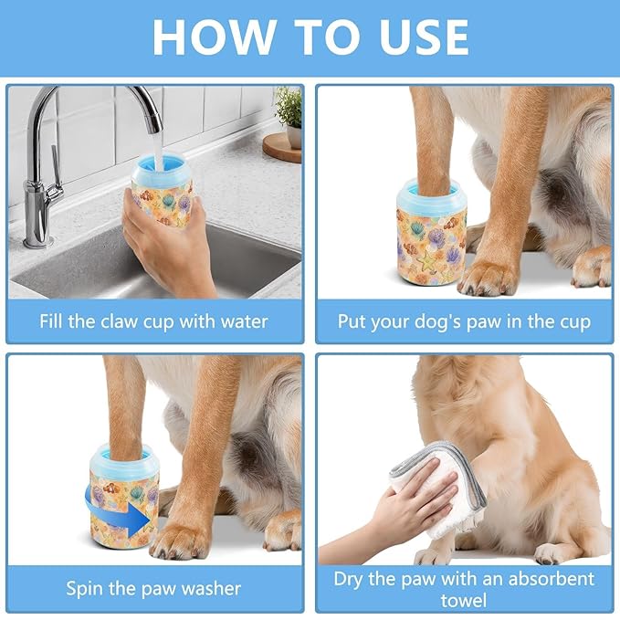 Dog Paw Cleaner Cups for Dogs Pets Foot Washer Paw Scrubber for Medium Small Cats Dogs Cute Cleaning Cup Orange Clownfish Starfish Shells Bubbles