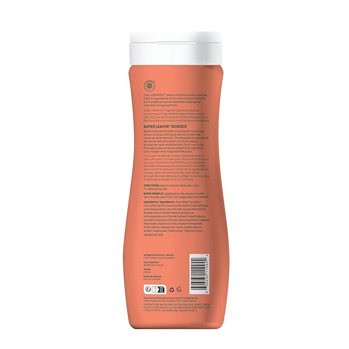 ATTITUDE Colorlast Hair Shampoo, EWG Verified, For Color Treated Hair, Protects Color, Naturally Derived Ingredients, Vegan and Plant Based, Avocado Oil and Pomegranate, 16 Fl Oz
