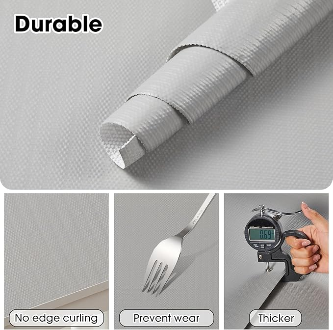 Drawer and Shelf Liner, Non-Slip Kitchen Cabinet Liners Non-Adhesive Thick Strong Grip Waterproof Washable Mats Protect Dresser Shelves Cupboard Bathroom Cabinets, Light Gray, 18 in X 20 FT