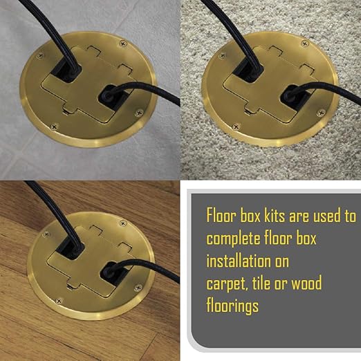 RACO 6239BP Floor Kit with Recessed Duplex 15A TR Device and Adjustable Steel Box, 1-Gang, Brass