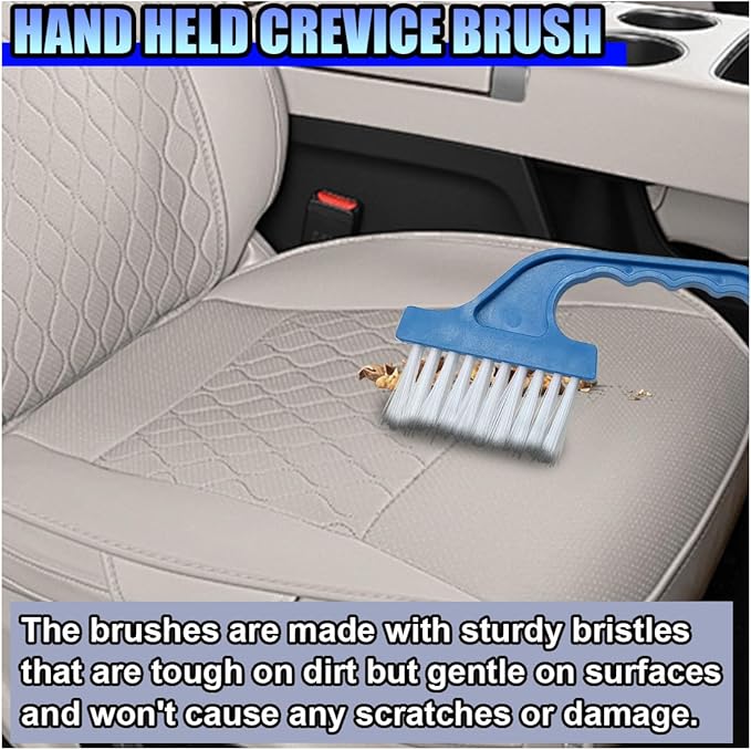 2PCS Car Crevice Cleaning Brush, Window Cleaner Tool, Plastic Detailing Brush with Ergonomic Handle, Hard Bristle Window Track Cleaner, Car Cleaning Tools for Home, Bathroom (Blue)
