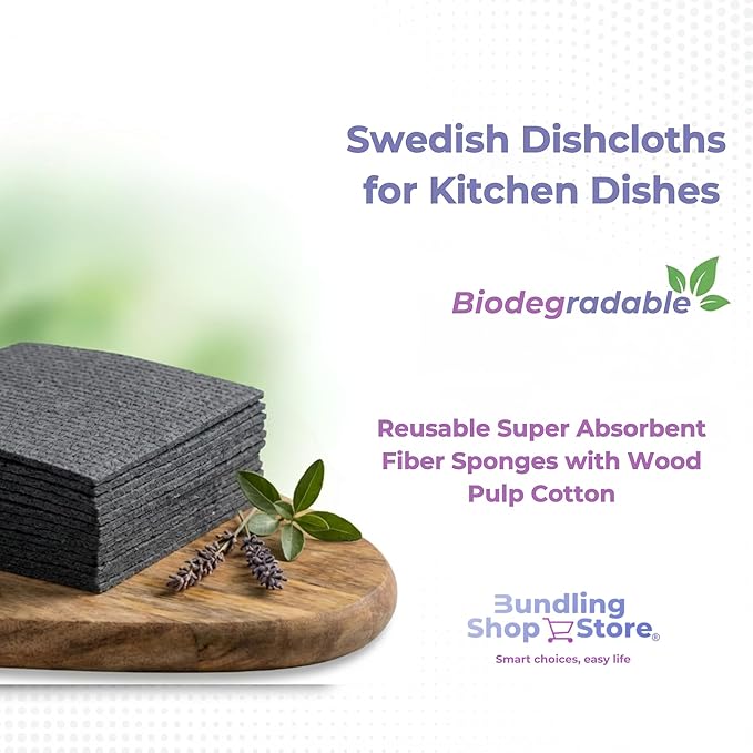Swedish Dishcloths for Kitchen Dishes -100% Biodegradable & Compostable Reusable Super Absorbent Fiber Sponges with Wood Pulp Cotton - Cleaning Cloths - Dark Grey Pack 5