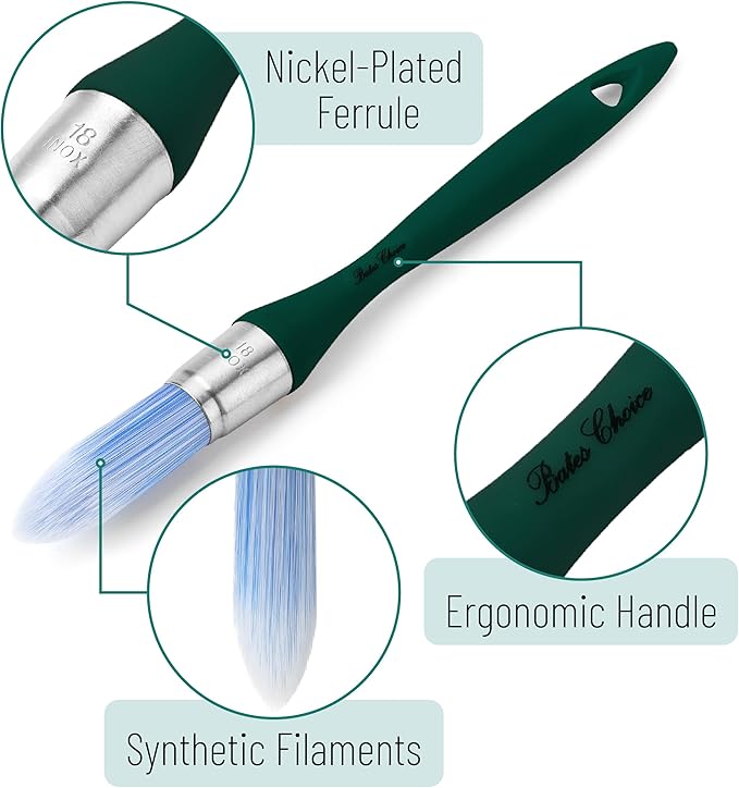 Bates- Trim Paint Brush, 0.75 Inch, Ergonomic Non-Slip Handle, Synthetic Bristles, Trim Brushes for Painting, Muted Teal Color