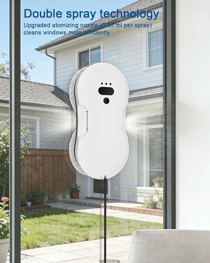 Window Cleaning Robot, Automatic Window Cleaner Robot with Dual Spray, Edge Detection, Intelligent Path Planning, 3000pa Strong Suction, Anti-Drop Protection for Glass