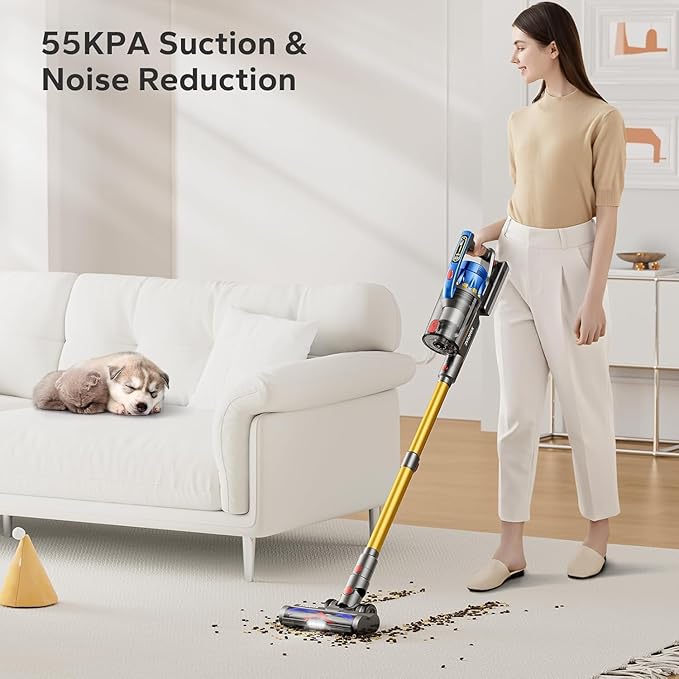 55KPA 650W 70Mins Cordless Vacuum Cleaner, Cordless Vacuum with Dual Handle, Stick Vacuum with Aroma Tablet, Anti-Tangle Brush, Rechargeable Wireless Vacumm for Carpets/Hard Floors/Pet Hair