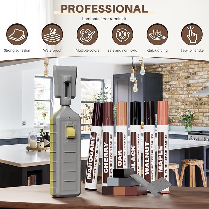 Vinyl Hardwood Floor Repair Kit - 12 Colors Laminate Floor Wax Wood Furniture Touch Up Marker Restore Any Scratches, Stains, Cracks, Hole for Floor, Door, Cabinet