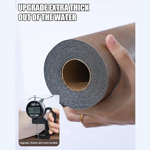 Luxury Thicken Wood Grain Peel and Stick Floor Tiles Self-Adhesive Vinyl Flooring Roll-DIY Easy for Wall and Floor,Hard Surface/Waterproof/Anti Slip (Brown Vinyl Flooring, 17.72 "W x 393.7" L)