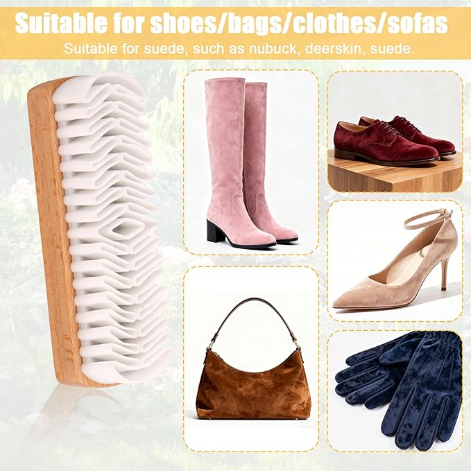 Suede Shoe Brush and Eraser, Rubber Soft Suede Nubuck Cleaning Brush with Wooden Handle for Shoes Sneaker Boot Jacket Bags Wallet Purse and More Leather Cleaner Kit