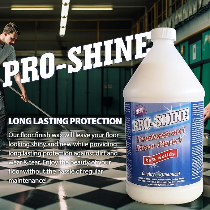 Quality Chemical Pro Shine High Solids Commercial Wet-Look Floor Finish Wax - High Shine Floor Cleaner, Future Floor Wax - Floor Wax for VCT Tile Floors, Polish & Restorer - 128 oz (Pack of 2)