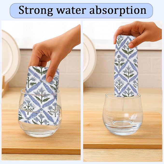 Ridhi Light Steel Blue Hand Block Print Cotton Waffle Dish Cloth Set of 12-12x12 Inch Super Absorbent, Soft, Reusable Kitchen Towels for Dish Drying Cleaning, Ideal for for Spring, Easter, Valentine