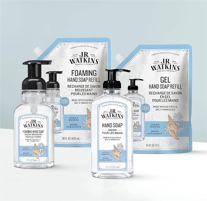 J.R. Watkins Foaming Hand Soap with Pump Dispenser, Moisturizing Foam Hand Wash, Alcohol-Free, Cruelty-Free, brise marine, 9 fl oz, 3 Pack