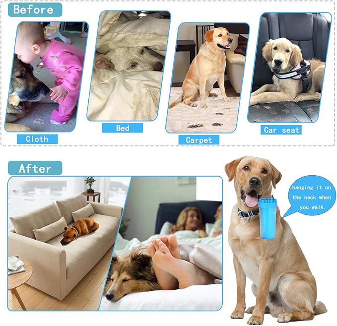 Quick Clean Dog Paw Cleaner 5-in-1 Kit, Blue (Medium) - No Full Bath Needed, Post-Walk Paw Clean - with Silicone Bath Brush, 3 Microfiber Towels - Fits Corgi 1.2-2.5 In (3.05-6.35 cm)