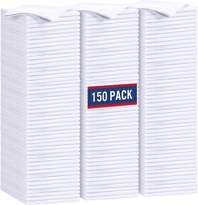 GLIMGLINT White Microfiber Cleaning Cloth,150PK Reusable Cleaning Rags,Highly Absorbent Shop Rags Bulk,All-Purpose Car Cleaning Towels for TV Screen,Kitchen,Bathroom,Restaurant,Garage, 14"X12"