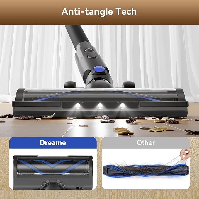 DREAME J30-W Cordless Vacuum Cleaner with LED Headlights, 450W Powerful Suction, 60Min Runtimes, Detachable Battery, One-Touch Emptying, Stick Vacuum Cleaner for Pet Hair, Carpet & Hard Floor