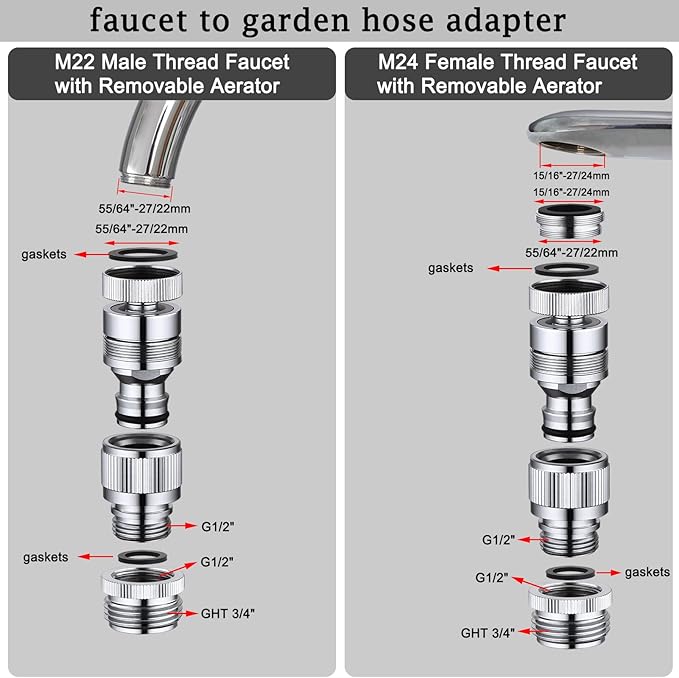 Kitchen Sink Faucet Quick Connector, Dishwasher Washer Snap Coupling Adapter, Faucet to Garden Hose Adapter for Bathroom Kitchen/Shower Hose/Garden Hose