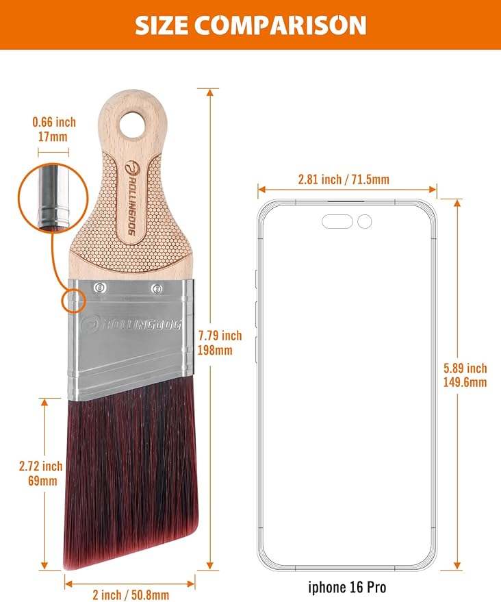 ROLLINGDOG 2 Inch Trim Brush - Short Handle Angled Paint Brush for Painting Walls, Furniture, Cutting in, Trim, Detail Painting