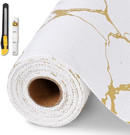 Drawer and Shelf Liner for Kitchen Cabinet,Non-Adhesive Cabinet Liner 24in x 10FT,Waterproof Shelf Paper Non-Slip Mats Cupboard Liners Contact Protect Dresser/Shelves/Table-Gold Marble