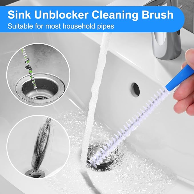 2 Pack Flexible Drain Cleaning Brush, 23.6inch Long Drain Clog Remover Tool with Nylon Bristles Rust-Resistant Sink Unblocker Tool for Toilet Kitchen Shower Sewer Tub