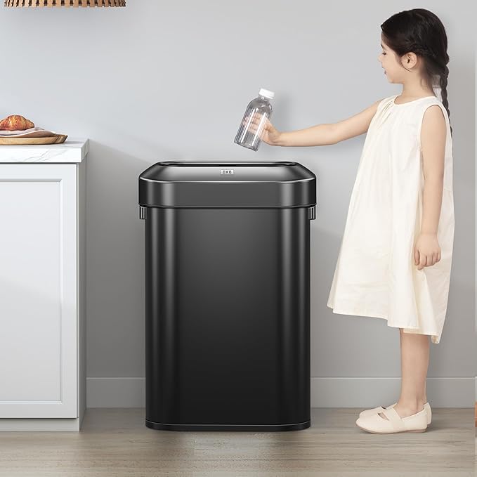 EKO Urban 24 Gallon/90 Liter Open Top Stainless Steel Slim Commercial Trash Can, Tall Kitchen Trash Bin, Heavy-Duty Commercial Grade Large Garbage Bin for Home, Office, Hotel, Restaurant, Matte Black