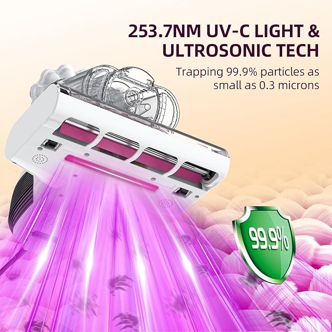 Mattress Vacuum Cleaner - 18Kpa Bed Vacuum with LED Display, 253.7nm UV-C Light, 149°F Heat Ultrasonic & Hepa Filter, Handheld Couch Cleaner with 3L Dust Cup for Pet Carpet Sofa Hair (Corded)