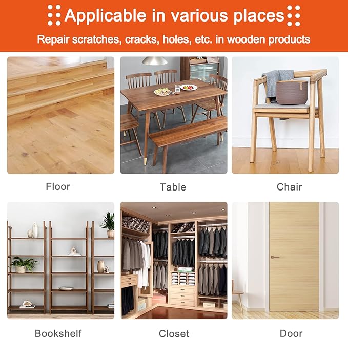 Wood Furniture Repair Kit, 8 Colors Wood Filler Touch Up Markers with Wax Sticks, Markers Furniture Repair Scratches, Cracks, Discoloration On Door, Cabinet, Laminate Floor Repair Kit Touch Up Paint