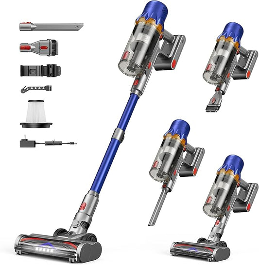 Cordless Vacuum Cleaner - Powerful Stick Vacuum with HEPA Filter, 55-Min Runtime, LED Light, Anti-Tangle Brush, Detachable Battery, Lightweight for Home, Pet Hair, Carpets & Hard Floors