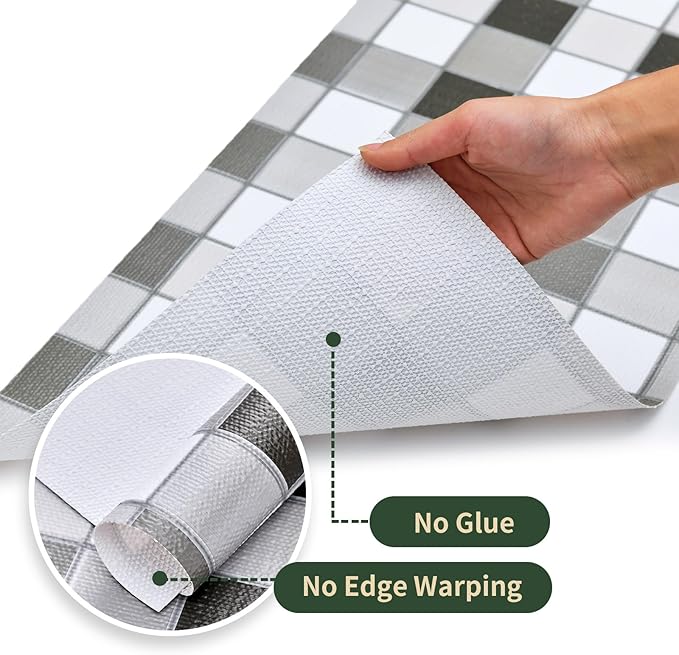 Drawer and Shelf Liner for Kitchen Cabinet: 12 in X 30 Ft Non Slip Waterproof Shelf Paper Non Adhesive Refrigerator Liners Gray Mosaic Easy Liners for Bathroom