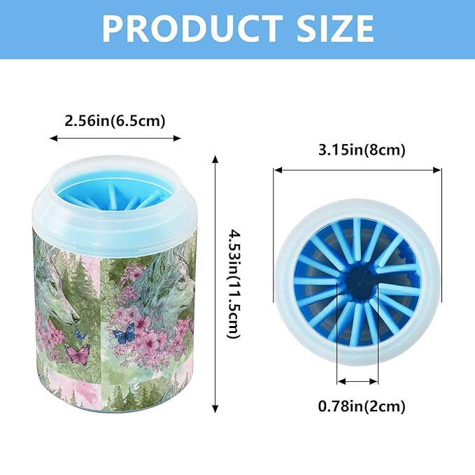 Dog Paw Cleaner Cups for Dogs Pets Foot Washer Paw Scrubber for Medium Small Cats Dogs Cute Cleaning Cup Wolf Flowers Butterfly Green