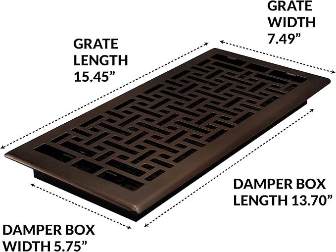 Decor Grates AJH614-RB Oriental Floor Register, 6X14 Inches, Rubbed Bronze Finish