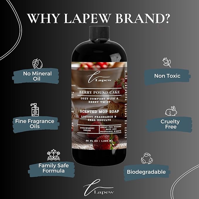 Luxury Floor Cleaner, Scented Mop Soap Concentrate | Hard Floor Cleaner for Tile, Vinyl, Laminate, LVP & Sealed Hardwood | Low-Foam, Streak-Free | 36 oz | Berry Pound Cake