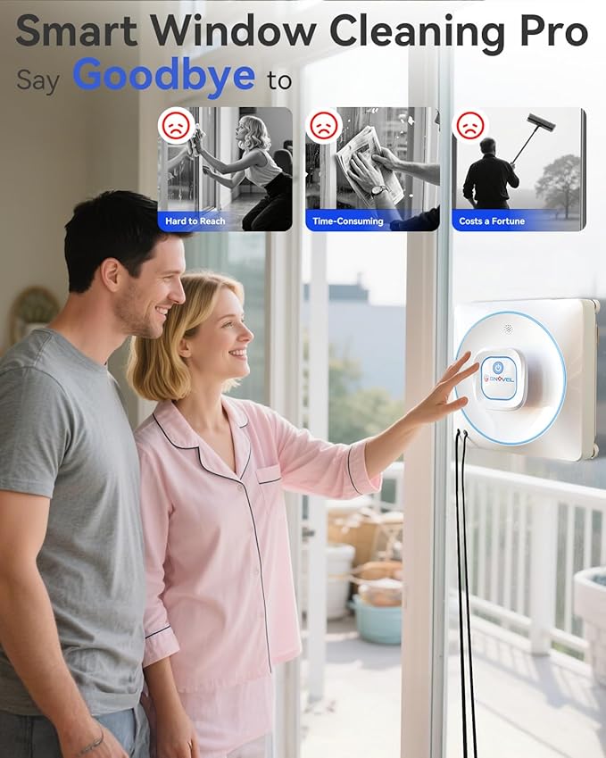 Window Cleaning Robot, 8000Pa Auto Window Cleaner with Intelligent Path Planning, 15-Stage Anti-Fall for High-Rise Glass, App & Remote Control, Hands-Free for Tile & Floor-to-Ceiling Windows
