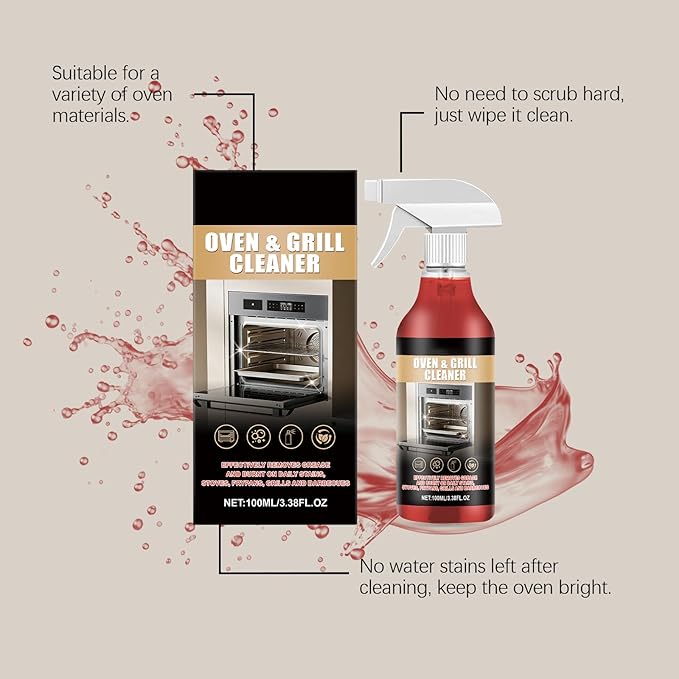 Oven Cleaner Spray Heavy Duty, Deep Cleaning Formula for Kitchen Appliances, Cleans and Degreases BBQ Cooking Grates and Racks, and Grill Cleaner for Microwave, Air fryer, Ovens, Grills, 100ML